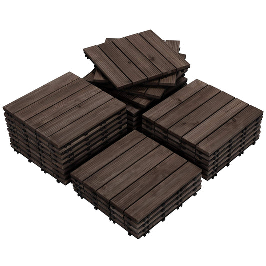 Yaheetech 27PCS Interlocking Wooden Flooring Patio Deck Tiles Solid Wood Tiles Outdoor 12 x 12in Black