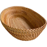 High Wall Rattan Oblong Bread Serving Basket, Natural Rattan Brown Breakfast Loaf Serving Basket Bowl,Wicker Coffee Table Bowl for Fruit,Candy,Snacks,Vegetables,13x8.3x3.15" i-lan
