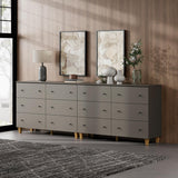 WAMPAT 12 Drawers Dresser Chest for Bedroom, 2-in-1 Modern Wood Closet Storage Organizer Furniture with Black Knobs & Solid Legs for Kids Room, Nursery, 94.4x15.3x32.4, Dark Grey WAMPAT