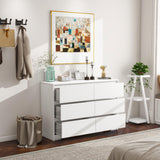 Panana Modern 6 Drawer Double Dresser, Wood Wide 6 Chest of Drawers with Deep Drawers Floor Storage Lateral Drawer Cabinet Organizer for Living Room Bedroom Home Office (White) Panana