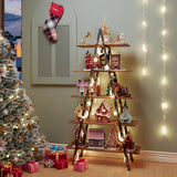 YOUDENOVA 5-Tier Ladder Bookshelf, Industrial A-Shaped Bookcase, Christmas Village Display Stand, Tall Ladder Shelf Storage Organizer for Living Room, Home Office, Black YOUDENOVA