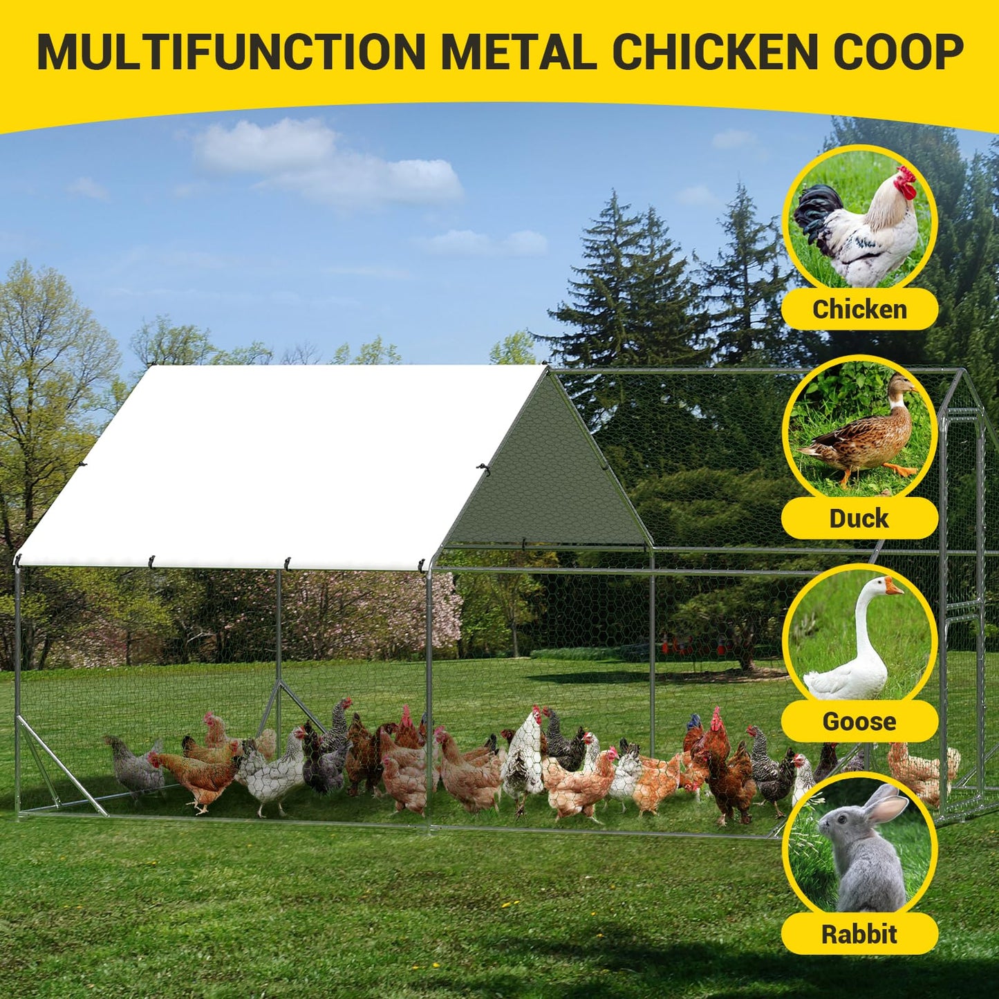 VerisShade Large Metal Chicken Coop, Chicken Coop Run with Cover, Large Chicken Run with Double Door, Chicken Pen for Outdoor Farm Yard (13.1'L x 9.8'W x 6.6'H)