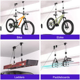 TRUSOON 2 Pack Bike Hoist, Heavy Duty Ebike Lift Pulley System for Garage Ceiling Overhead Storage for Bicycle, Ladders, Snowboard, Holds Up to 85 lbs Capacity, Fit 10-16 Foot High Ceilings TRUSOON