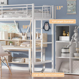 VECELO Twin Size Loft Bed with Stairs, Removable Ladder & High Guardrail, Heavy-Duty Metal Frame, Space-Saving Design & Noise-Free, White VECELO