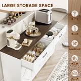 55" Sideboard Buffet Cabinet with Storage, Large Kitchen Storage Sideboard with Drawers & Doors, Modern Wood Farmhouse Coffee Bar Cabinet, Buffet Table for Kitchen, Dining Room, Living Room, White GRUSIGN