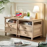 Joaxswe Farmhouse Nightstand with Charging Station, 24" Wide End Table with 2 Drawers, Natural Dresser for Bedroom, Bed Side Table Chest of Drawers Cabinet,Wood Night Stand for Living Room, Closet Joaxswe