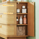 HUAHUU 6 Drawer Rattan Dresser for Bedroom, 43'' Fluted Modern Wooden Dresser with Metal Handles&Wood Legs, Curved Profile Design, Boho Chest of Drawers for Bedroom, Living Room, Natural HUAHUU