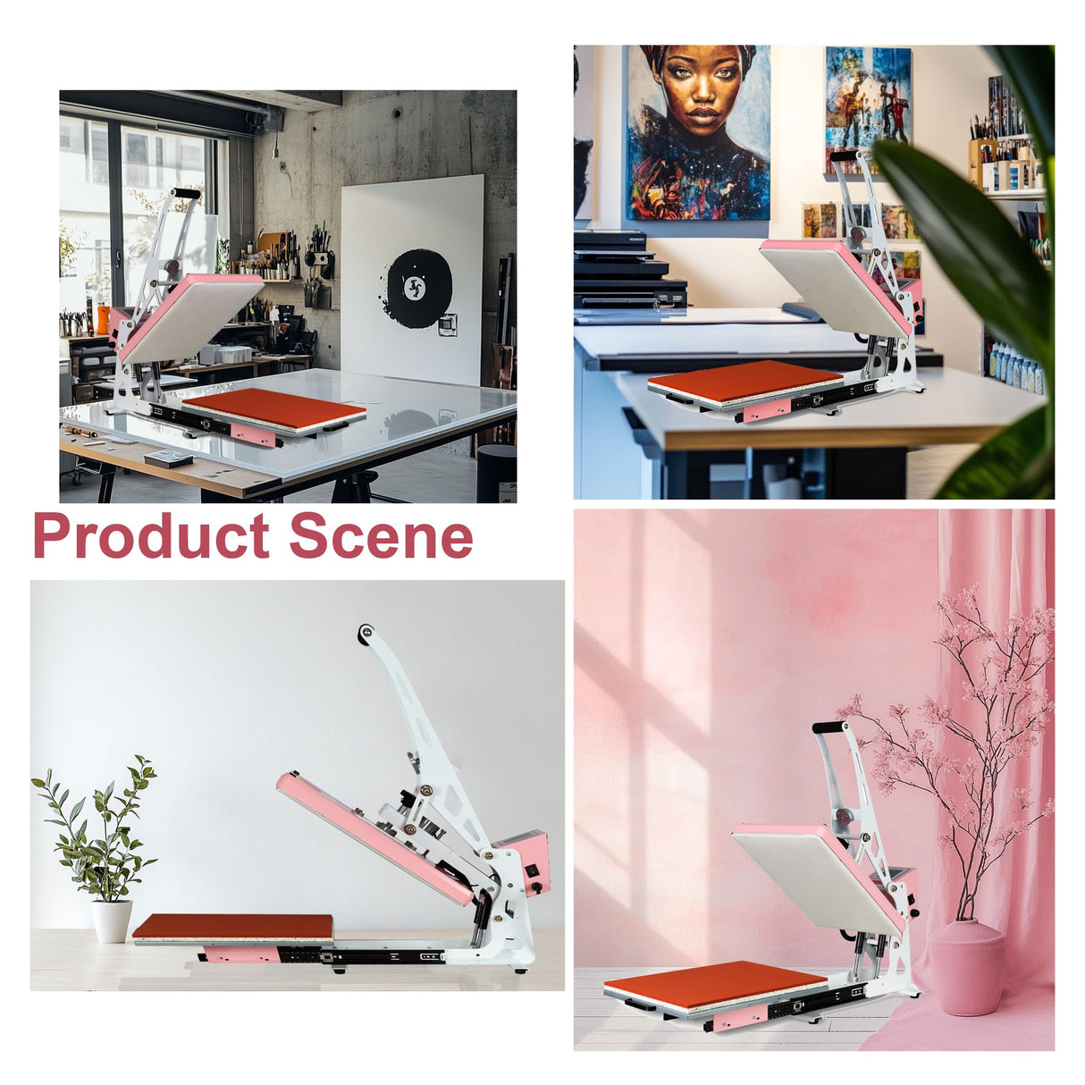 16x24 Semi-Automatic Heat Press Machine with Auto Open and Slide-Out Base (Pink+White, 13'' x 18'' (33 x 45cm)) ZJBFXY88
