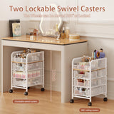 Rolling Makeup Cart Organizer with 3 Drawers, 4-Tier Narrow Floor Skincare Organizers with dividers, Vanity Organizer Cosmetics Display Cases for Makeup Brush, Hair Tool, White Jakyitvi