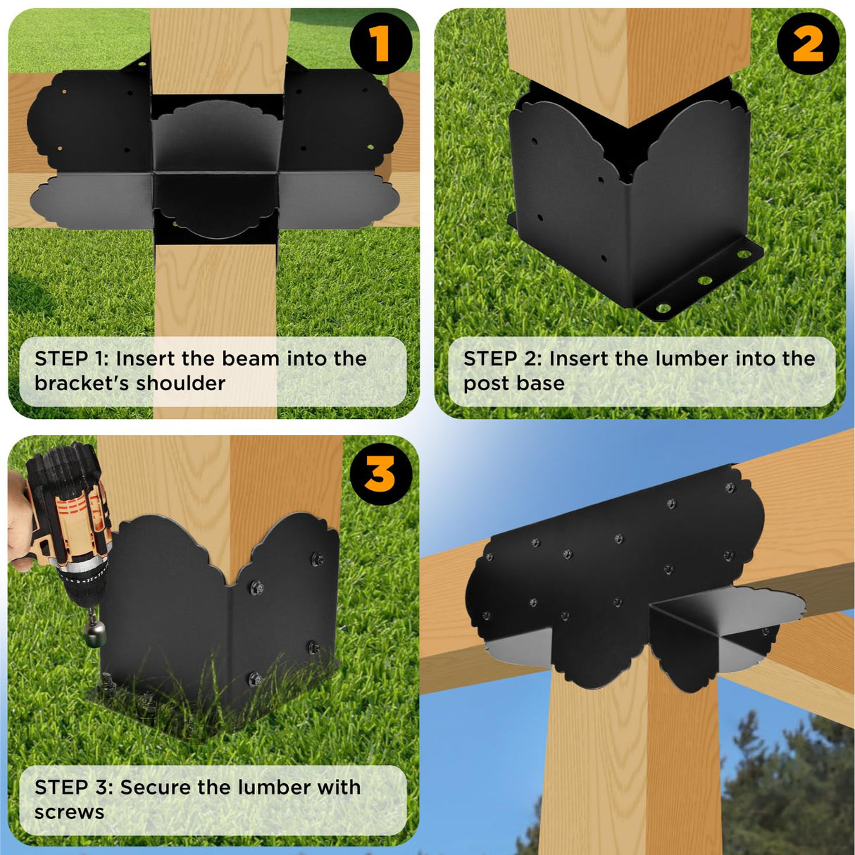 Pergola Bracket, 4-Way Pergola Right Angle Bracket, Raised Wood Bracket for 6"x6" (Inner Dimensions: 5.5"x5.5") Wooden Beam, Pergola, Garden, Gazebo,... TPHUC