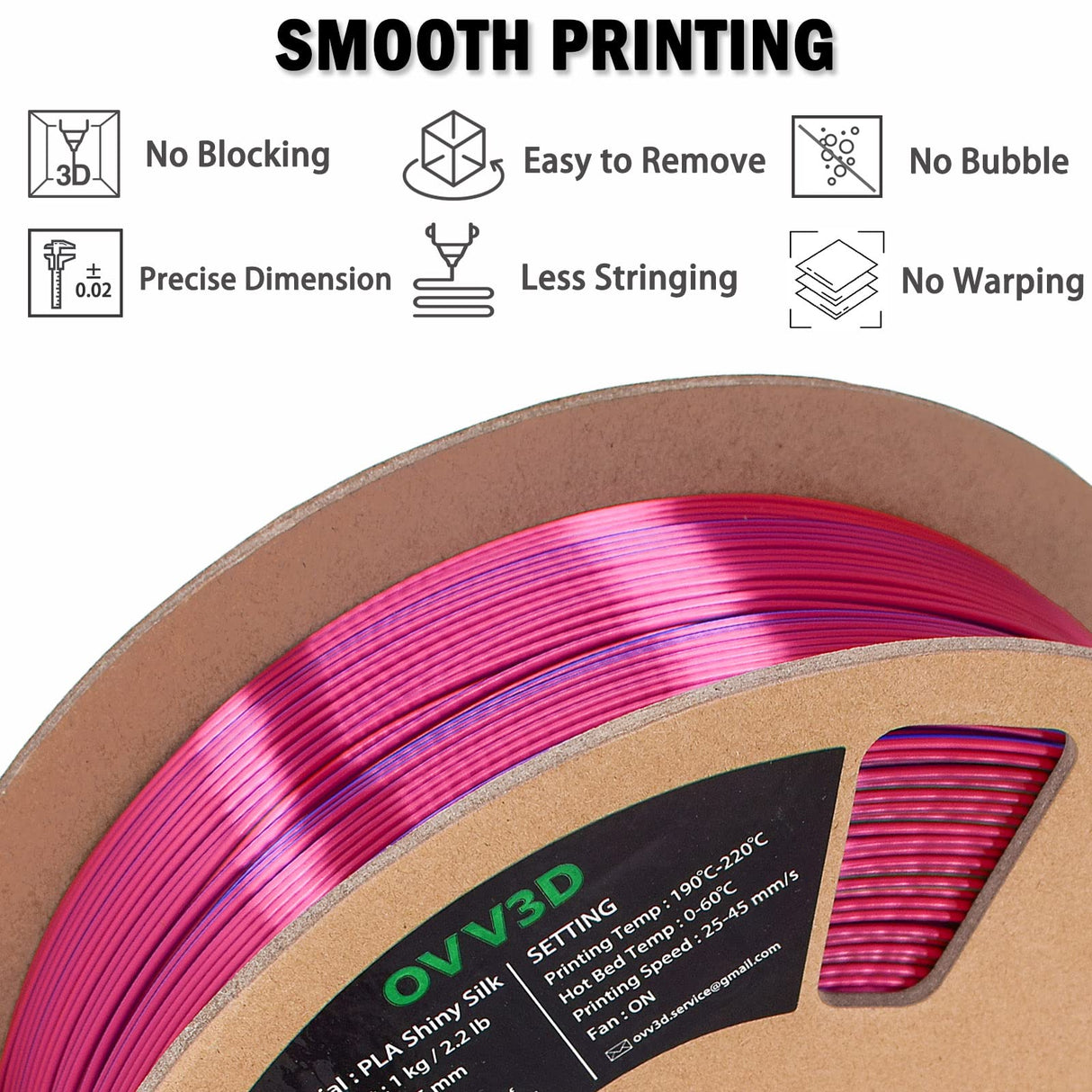 OVV3D Silk PLA Filament, 3D Printer Filament Tri-Colors Coextrusion PLA Filament 1.75mm, Rainbow PLA Filament with Silk PLA Red-Blue-Green, 3D Printing Filament +/-0.02mm, 1kg/2.2lbs OVVNYXE