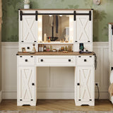 Hasuit Farmhouse Vanity Desk with Mirror and Adjustable Lights in White Hasuit
