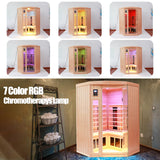 KUNSANA Ceramic Infrared Sauna 2-3 Person Far Infrared Saunas for Home Low EMF Indoor Home Sauna Hemlock Wooden Corner Sauna Room w/Bluetooth Speaker, LED Reading Lamp, Chromotherapy Light KUNSANA