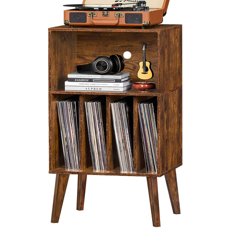 Lerliuo Record Player Stand, Brown Turntable Stand Holds up to 160 Albums, Mid-Century Vinyl Storage Cabinet Table with Solid Wood Legs, Record Player Holder Dispaly Shelf for Bedroom Living Room Lerliuo