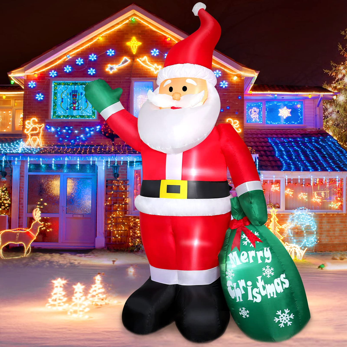 8 FT Christmas Inflatable Santa Claus Outdoor Decoration for Yard, Blow up Santa Decor with Big Gift Bag, Built-in LED Lights for Garden Patio Lawn Home Indoor Winter Holiday Party, IP44 Weatherproof FunFanso