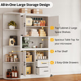 IRONCK 70" Farmhouse Kitchen Pantry, Storage Cabinet with Power Outlets, 4 Side Shelves, Buffet Sideboard with Microwave Stand, Coffee Bar with 2 Drawers, Cupboard for Dining Room, White IRONCK