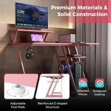 Tangkula L Shaped Gaming Desk with Power Outlets, Small Gaming Computer Desk 39inch with Storage Shelf, Corner Desk with Carbon Fiber Texture, Gamer Desk Gaming Table (Pink) Tangkula
