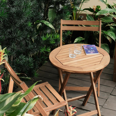 VICTORY RELAX Acacia Wood Round Table, Foldable Waterproof Large, Collapsible Rustic Outdoor Wooden Coffee Tables for Patio Lawn Deck Balcony Bathroom-Natural VICTORY RELAX
