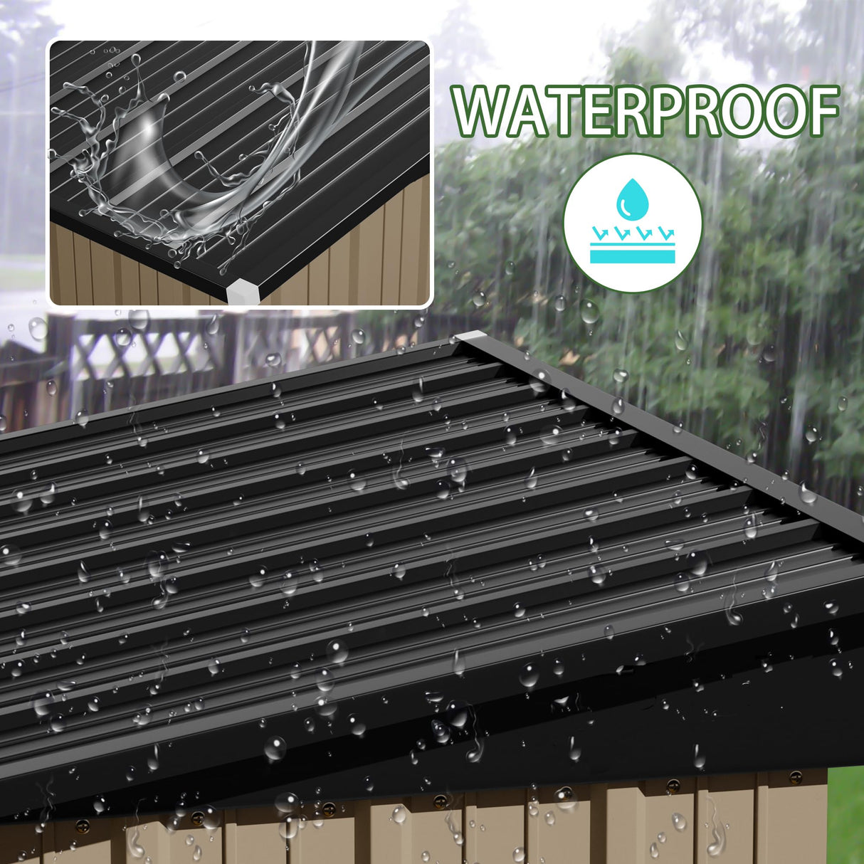 GUNJI 5 x 3 FT Shed Outdoor Storage Shed Metal Garden Shed with Lockable Door Outside Waterproof Tool Shed for Backyard, Patio, Lawn (Brown) GUNJI