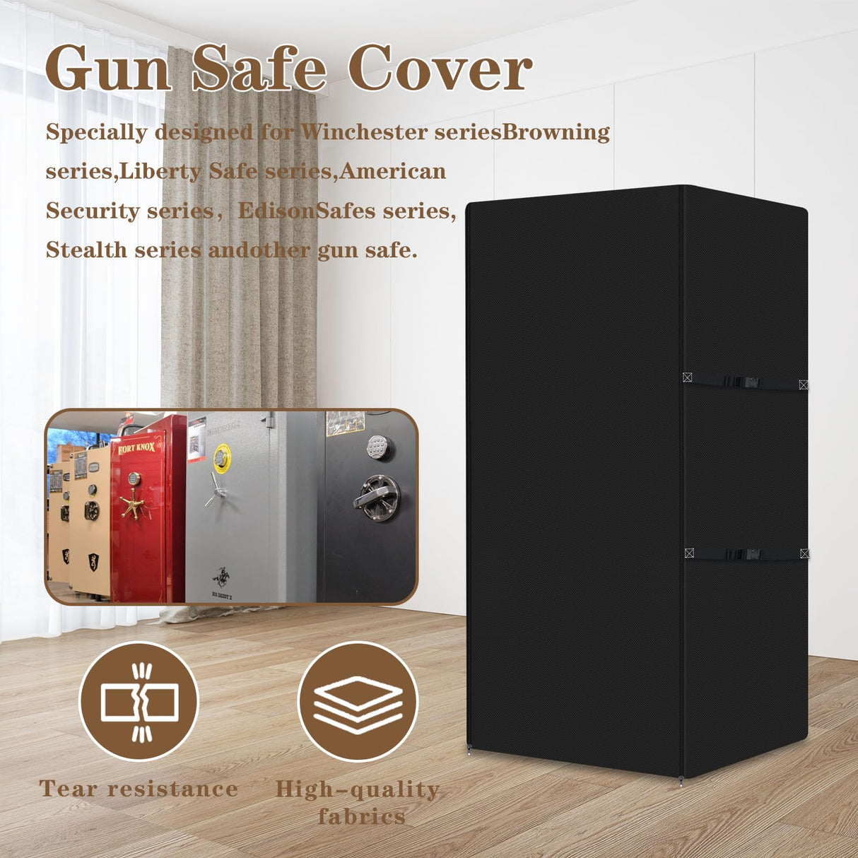 Gun Safe Cover Waterproof Heavy Duty 600D Oxford Gun Cabinet Cover, Dustproof Protective Cover for Large Rifle Safe, Indoor Outdoor Waterproof Gun Safe Protective cover (31''L x 26''W x 60''H) Lametta