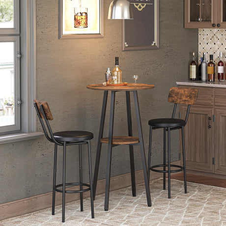 HOOBRO 2-Tier Rustic Brown Round Pub Table with Storage – 37.4" High Bistro Table for Small Spaces HOOBRO