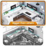 SEDETA L Shaped Desk with 6 Drawer, 108" Home Office Desk with File Drawer & Power Outlet, Corner Computer Desk with Monitor Shelf, File Cabinet, Two Person Desk, Gaming Desk with Led Lights, White SEDETA