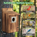 2 Pack Bird Houses for Outside with Metal Predator Guard for Bluebird Wren Swallow Finch, Carbonized Wooden Nesting Boxes for Outdoor, Sturdy Bird House,Easy to Clean UUMENHA