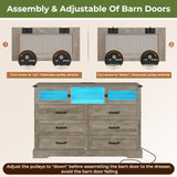 Hasuit 6 Drawers Dresser with LED Lights and Charging Station, Farmhouse Chest of Drawers Closet Organizer, Clothes Storage Cabinet Double Dressers for Bedroom, Living Room, Hallway, Rustic Oak Hasuit