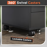 DEVAISE 5-Drawer Wood Dresser with Top Cabinet Storage, Mobile Chest of Drawers, Wide Storage Space for Home Office, Black DEVAISE