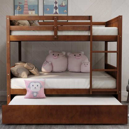 MERITLINE Walnut Full Over Full Bunk Bed with Twin Trundle for Kids and Teens - WoodArtSupply