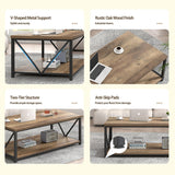FOLUBAN Modern Coffee Table, Living Room Center Table with Storage, Wood and Metal Cocktail Table, Rustic Oak, 47 Inch FOLUBAN