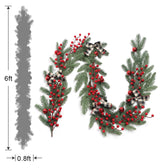 YYHUAWU 6FT Christmas Garland with Red Berries Bows Christmas Balls, Multi-Function Christmas Pine Needles Garland for Mantle Table Front Door Indoor Outdoor Christmas Holiday Decor YYHUAWU