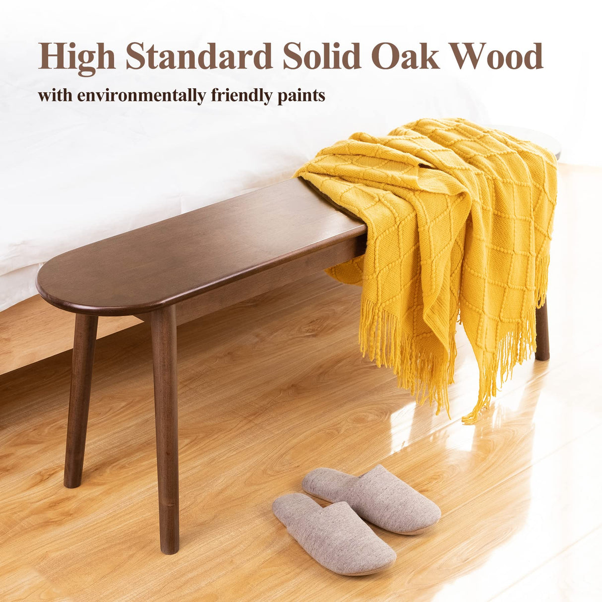 Cttasty Entryway Bench, Solid Wood Dining Bench, Midcentury End of Bed Bench w/Rounded Corner, Outdoor Bench w/Robust Construction, Bedroom Bench, Cttasty