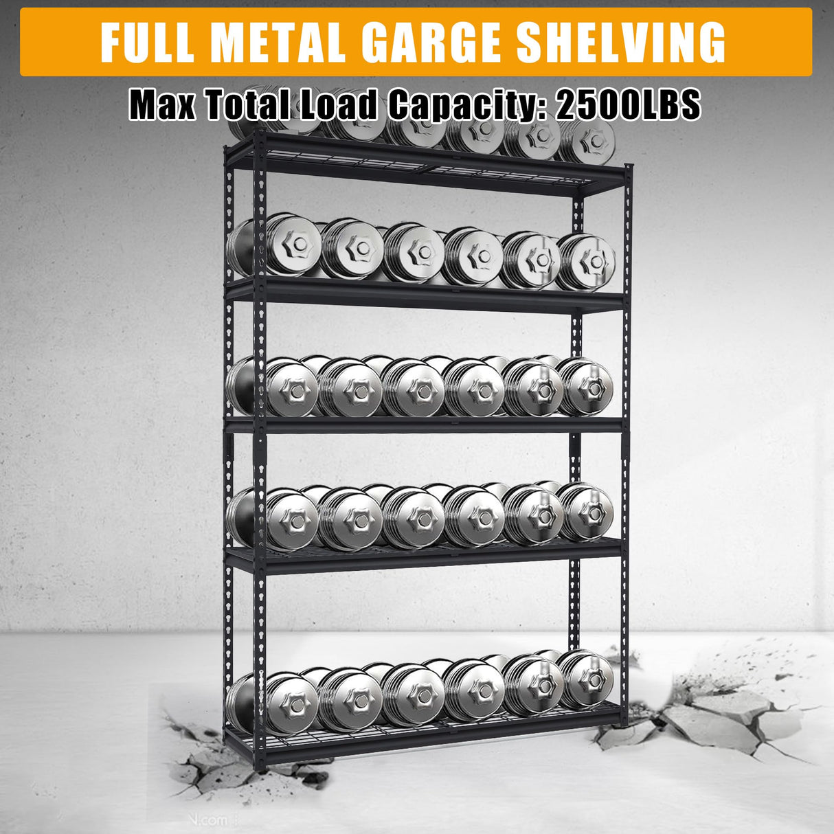 FinerFurnis Heavy Duty 5-Tier Garage Shelving Unit 2500 Lbs Capacity Adjustable Metal Storage Shelves Industrial Utility Rack 48x18x72 Inch Durable and Storage Solution for Garage and Workshop FinerFurnis