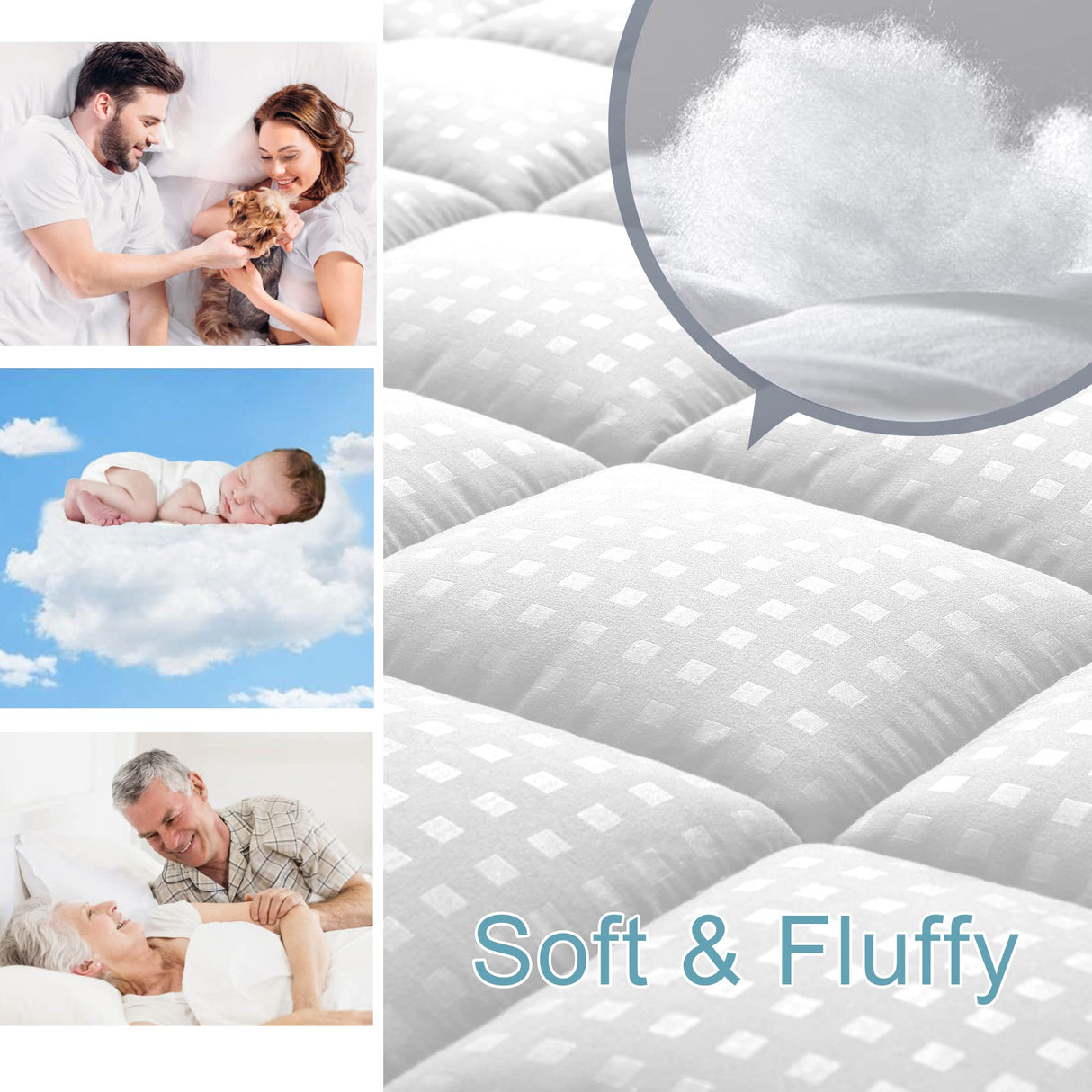 HYLEORY King Mattress Pad Quilted Fitted Mattress Protector Cooling Pillow Top Mattress Cover Breathable Fluffy Soft Mattress Topper with 8-21" Deep Pocket HYLEORY