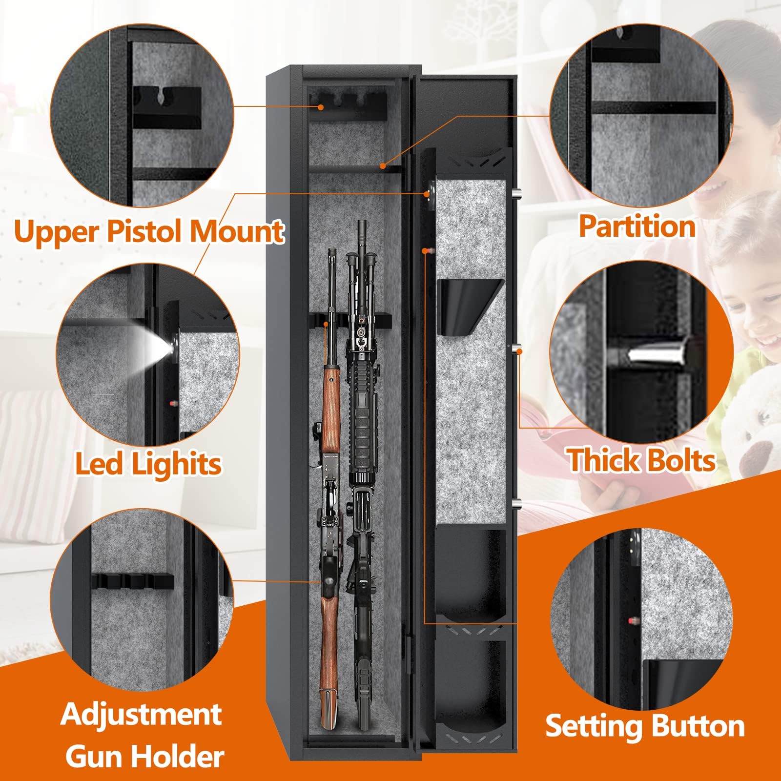 Karini 2-3 Gun Safe, Gun Safe for Rifles and Pistols, Rifle Safe,Gun Safe for Guns with Quick Access, Gun Safes for Rifles and Shotguns with Removable Gun Racks and Pockets - WoodArtSupply