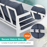 Patiorama Aluminum Patio Furniture Set, 4 PCS Modern Patio Conversation Set, All Weather White Outdoor Sectional Sofa Set w/Table, 3-Seater Sofa, Superior Olefin Cushion, Garden-Blue Cushion Patiorama