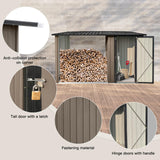 YOPTO Firewood Rack Outdoor Metal Storage Shed,Two-in-one Function with Sloped Roof and Open Woodshed Design,Tall Door w/a Latch,Waterproof Building Organizer,for Motorcycle,Bicycles,Black+Brown YOPTO