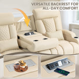 CALIVIA Wall Hugger Power Reclining Sofa with Manual Adjustable Headrests, Electric Recliner Couch with Drop-Down Table, Power Recliner Sofa 3-Seater with Charging Ports for Living Room (Beige) CALIVIA
