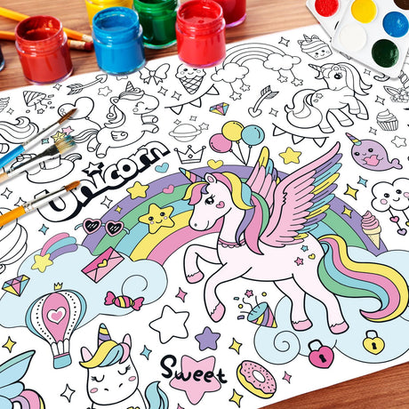 43.3x31.5" Unicorn Rainbow Coloring Poster with Picture, Giant Cute Painting Poster, Large Coloring Tablecloth for Classroom Home Birthday Party Supplies Favor Nicime