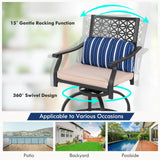 COSTWAY Outdoor Bar Chair Set of 4, 24.5 Inch Swivel Counter Height Bar Stools with Footrest, Seat Cushions & Lumbar Pillows, Metal Dining Bar Chairs for Patio, Backyard, Poolside (4) COSTWAY