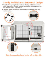 Piskyet Wooden Dog Crate Furniture with 360°Rotatable Removable Dog Bowls, Dog Crate End Table with Tray, Double Doors Dog Kennels forDogs(L:37.7" L*25.1" W*26.1" H, Marble White) Piskyet