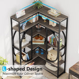 Tribesigns L-Shaped 7-Shelf Corner Bookshelf – Modern Grey Bookcase with Metal Frame for Home and Office Tribesigns