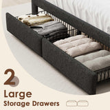 Driftalia LED Full Size Bed Frame with 2 Storage Drawers, Upholstered Full Bed Frame with Headboard and Charging Station, No Box Spring Needed, Easy to Assembly-Dark Grey Driftalia