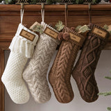 Farmhouse Knitted Personalised Christmas Stockings: 4 Pack 18 Inch Rustic Neutral Cable Knit Fireplace Stockings, Rustic Cozy Hanging Xmas Stocking Decorations for Family Holiday Décor, Earth Tones Pawliss
