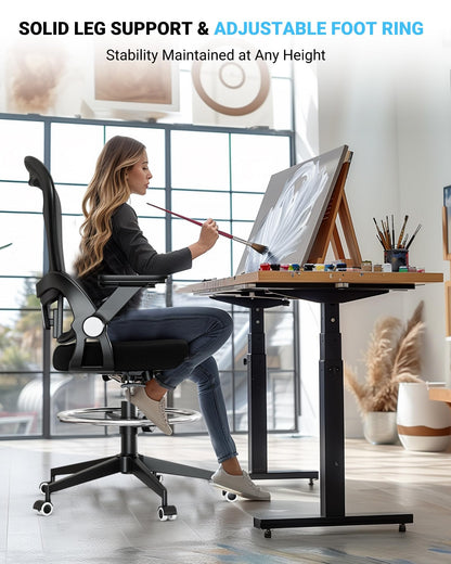 Frylr Drafting Chair Tall Office Chair for Standing Desk - Tall Adjustable, Extended Height Ergonomic Design with Lumbar Support, Counter Height Seat, Heavy Duty Office Chair 400 lbs Capacity, Black