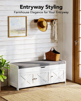 Pipishell 2-Tier Shoe Storage Bench with Cushioned Seat, Entryway Bench with Adjustable Shelf & Barn Doors, 300 lbs Capacity, 43.4" W x 16" D x 18" H, for Entryway, Bedroom, Living Room, White Pipishell