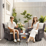 Suvivityse 3 Pieces Outdoor Swivel Chair, Wicker Patio Bistro Set with Rocking Chair, Side Table for Garden Porch Backyard(Beige) Suvivityse