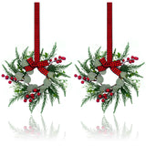 2Pcs Christmas Wreath, 10 Inch Mini Wreaths for Kitchen Cabinets, Christmas Door Wreath, Small Christmas Wreath for Fireplace Window Farmhouse Indoor Home Decorations JUSTOTRY