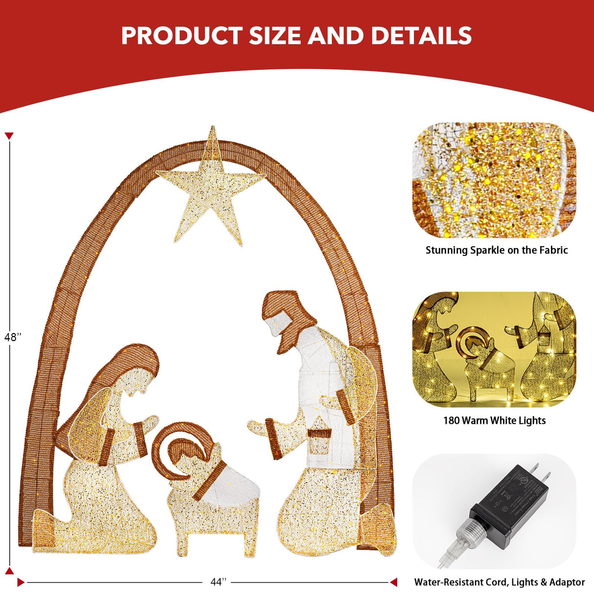 Lighted Outdoor Nativity Scene- Christmas Holy Family Yard Decoration, Large Christmas Holy Family Set for Yard Lawn Garden Outside Decor and Home Holiday Party VISFLAIR